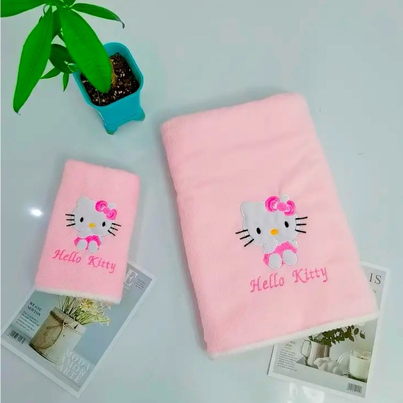 Hello Kitty Sanrio Quick-Dry Bath Towel&Wash Cloth Set NWT Appliqué Embroidered - Picture 6 of 12